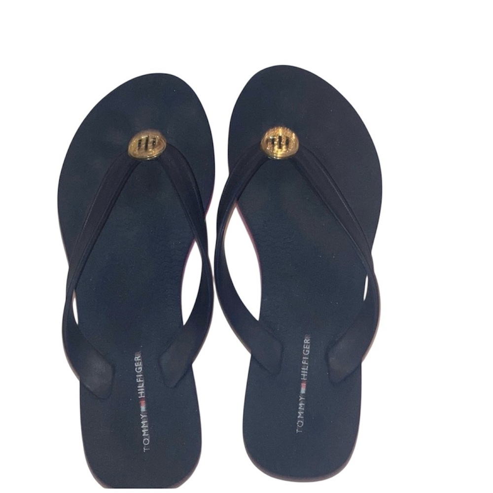 Tommy Hilfiger Navy Flip Flops with Gold Detail
